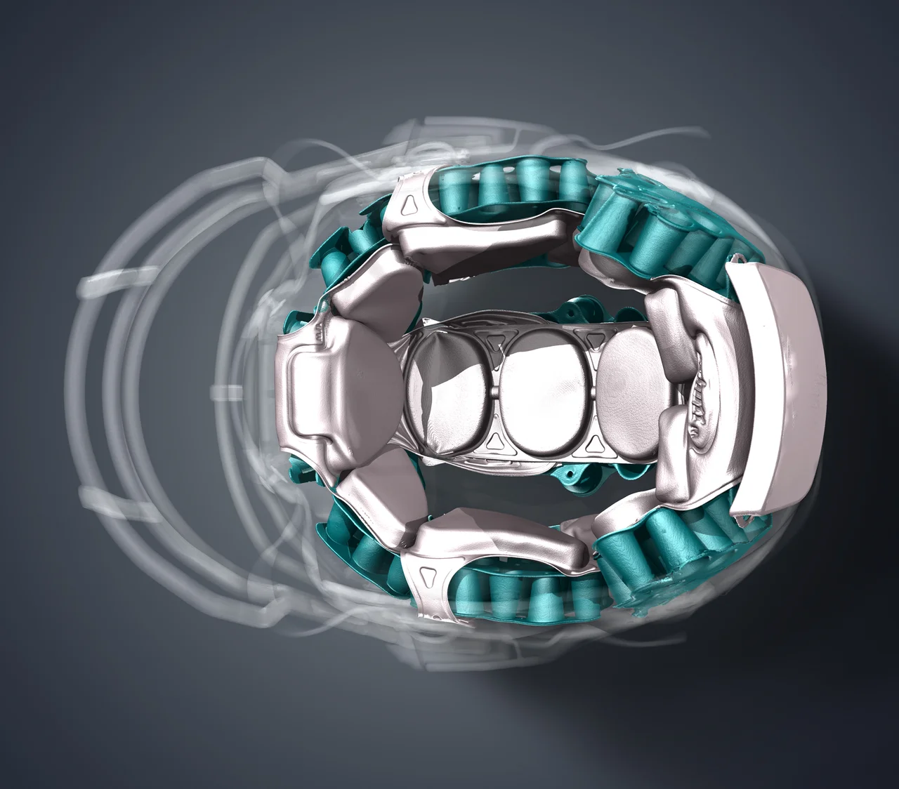 Segmenting shock-absorbing elements that support the cranium