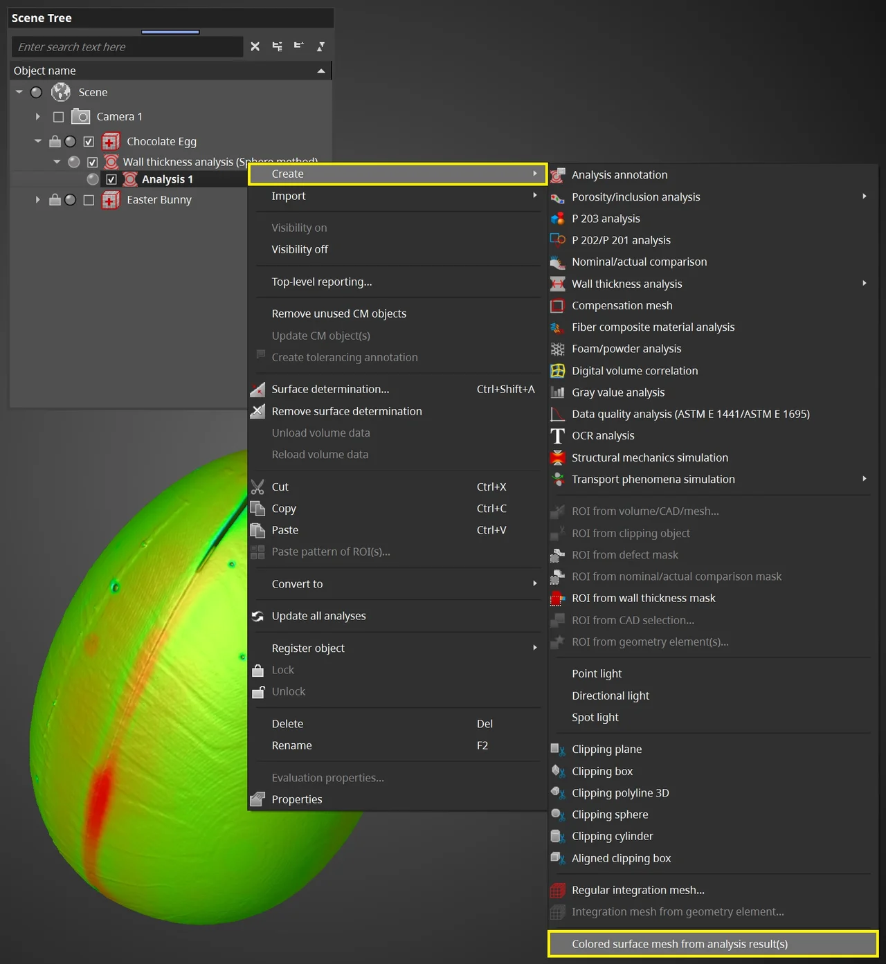 Right-click analysis and click "Create," "Colored surface mesh from analysis result(s)"