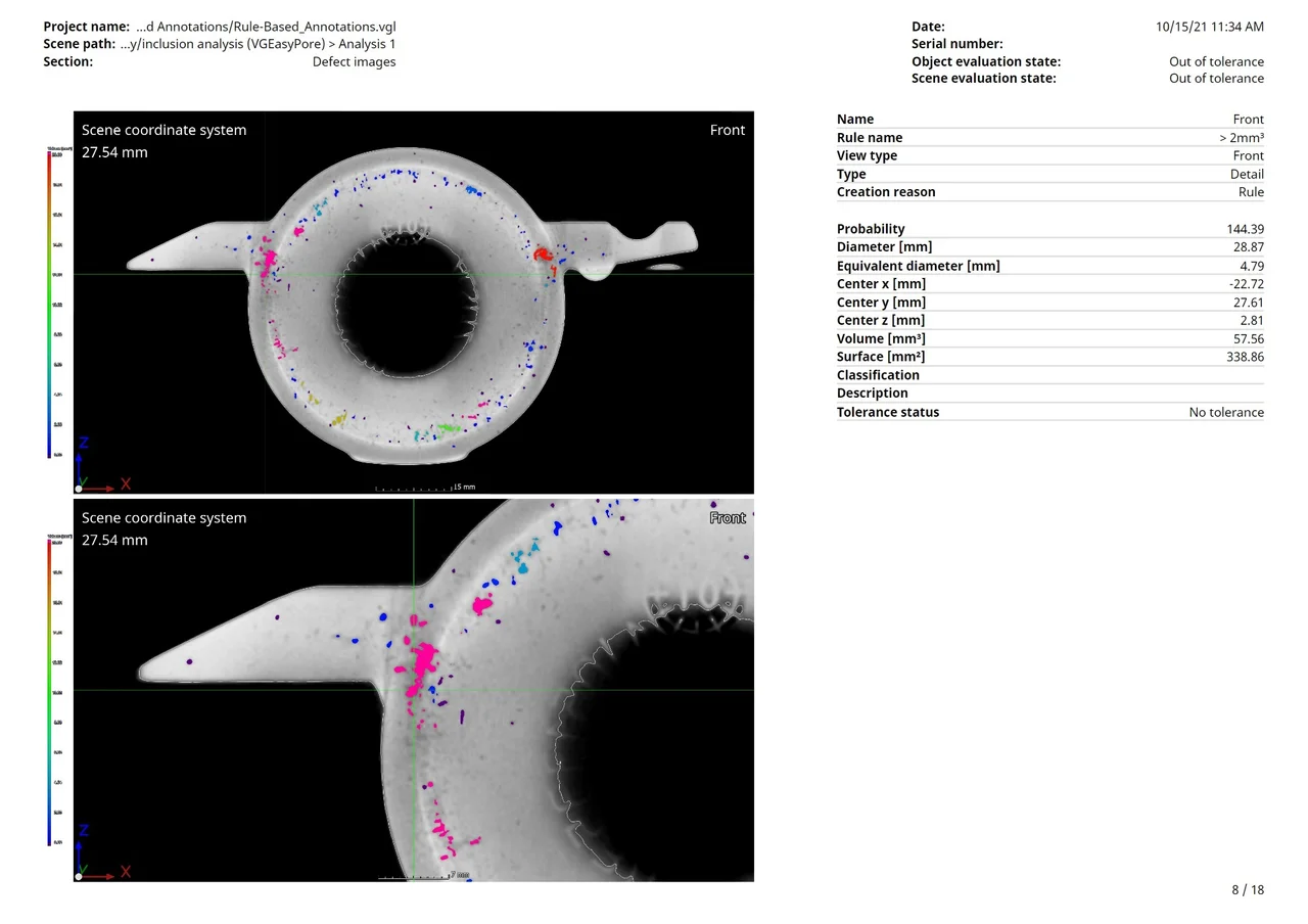 Report page with the largest pore